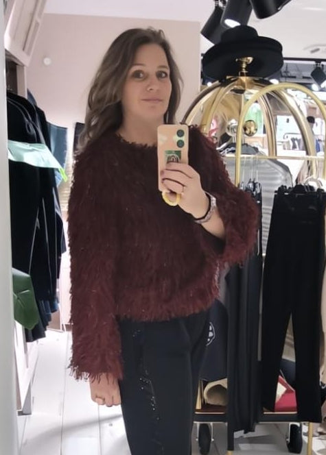 Turquoise pullover bordeaux glitter