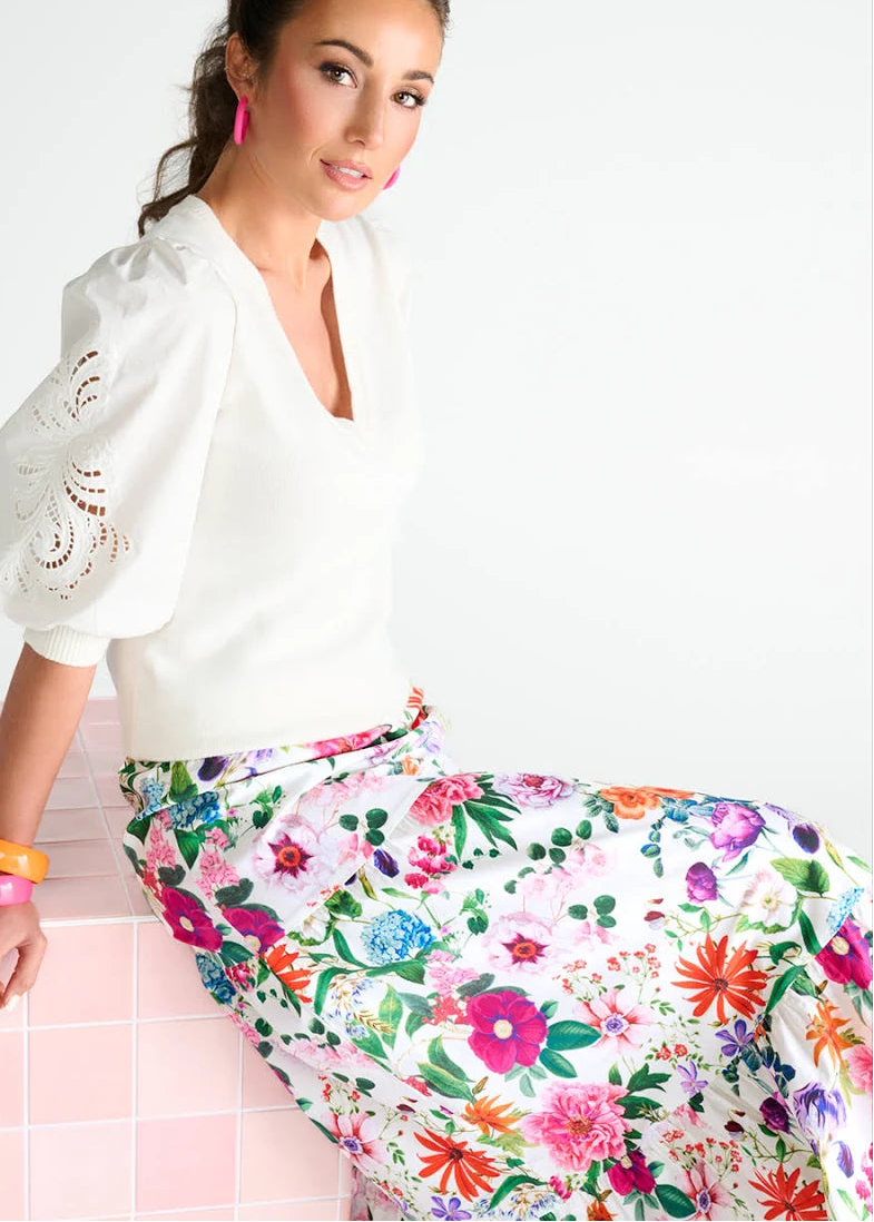 K-design Rok met bloemenprint en volants (C362L)