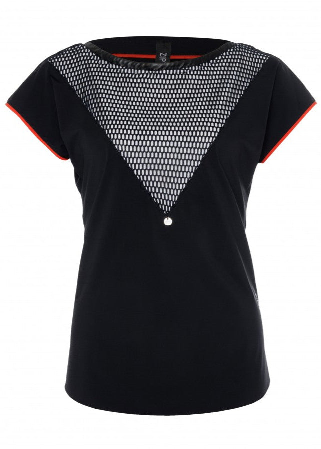 Zip73 Top boatneck mesh black/zilver