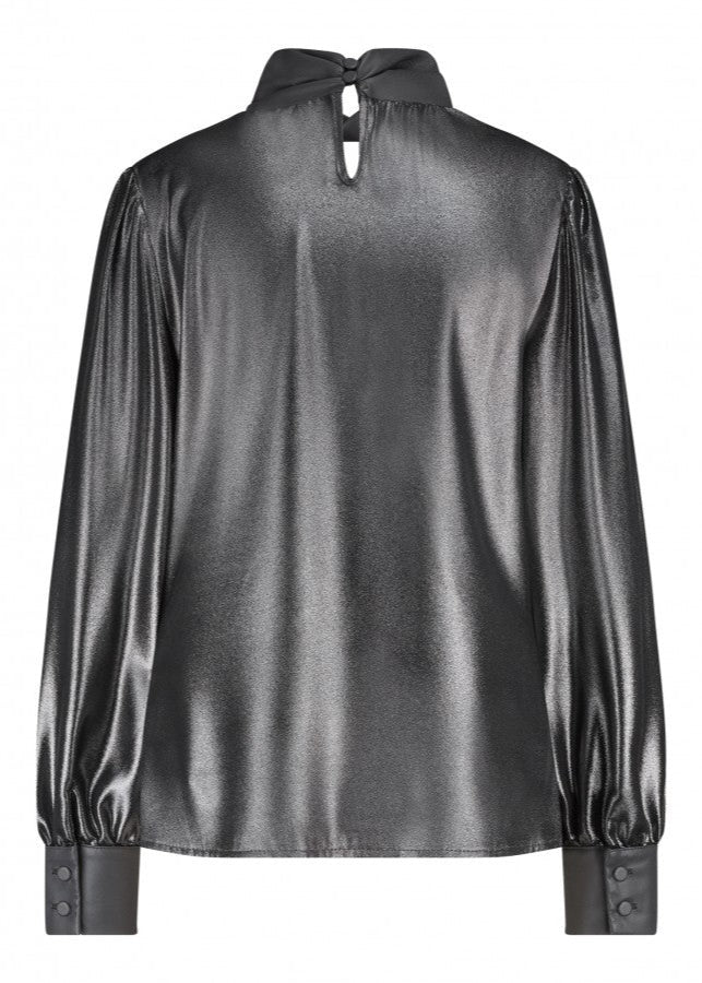 Zip73 Twisted Collar Blouse Metallic Grey